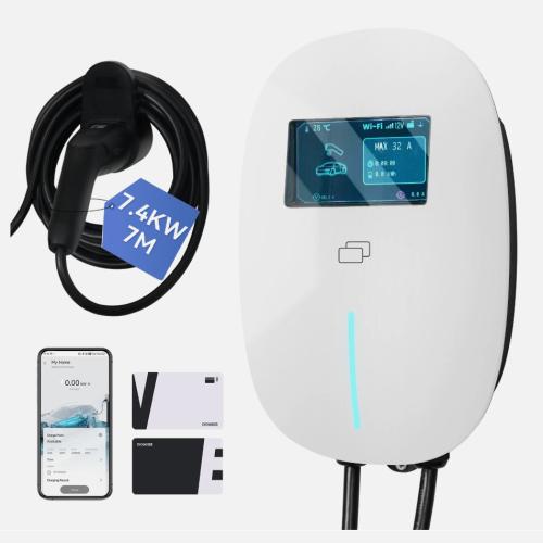 32A 7kW EV Charger Electric Car Charging Station 7m Cable Type 2 APP/Card White