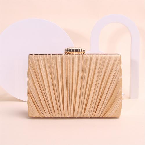 Polyester Pleat Clutch Bag with chain & with rhinestone PC