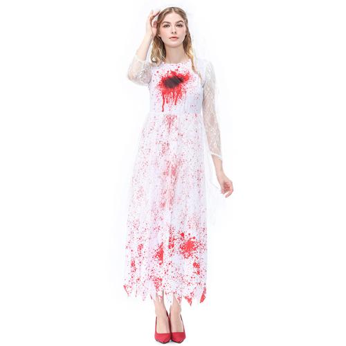 Lace & Polyester Women Dead Bride Costume Veil & dress printed white Set