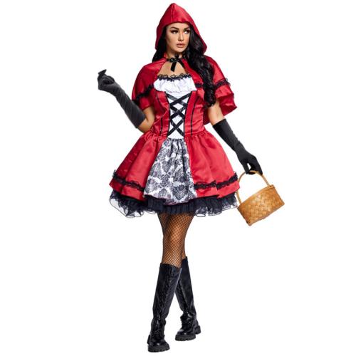 Polyester Women Little Red Riding Hood Costume Halloween Design red Set