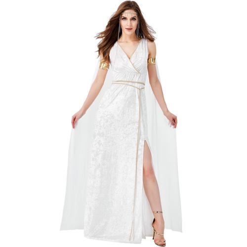 Polyester Greece Women Costume arm band & hair accessories & cloak & dress & belt white Set