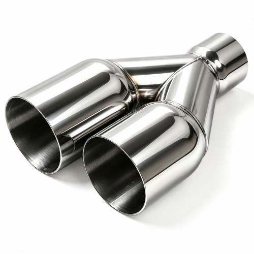 Universal Y-Shape Single Layer Flat Mouth Dual Outlet Stainless Steel Exhaust Tip 67-89-260mm