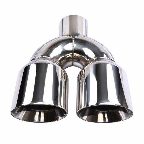 Universal 63-89mm Double Layer Slant Cut Dual Outlet Stainless Steel Exhaust Tip U-Shape