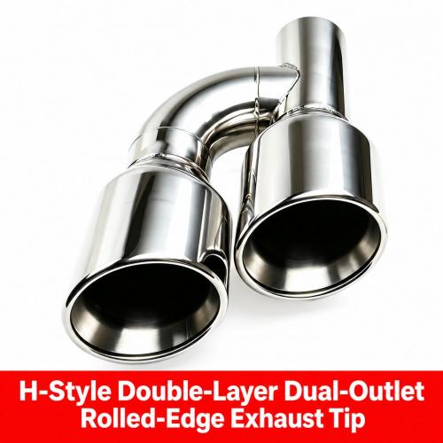 Universal 2.5inch H-Style Dual Outlet Stainless Steel Exhaust Tip 63-102mm Double Layer Rolled Edge