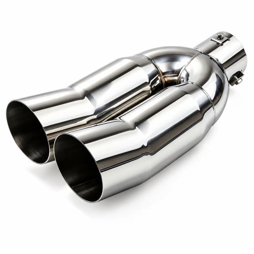 Universal Curved Dual Outlet Exhaust Tip 63-76-290mm Single Layer Stainless Steel