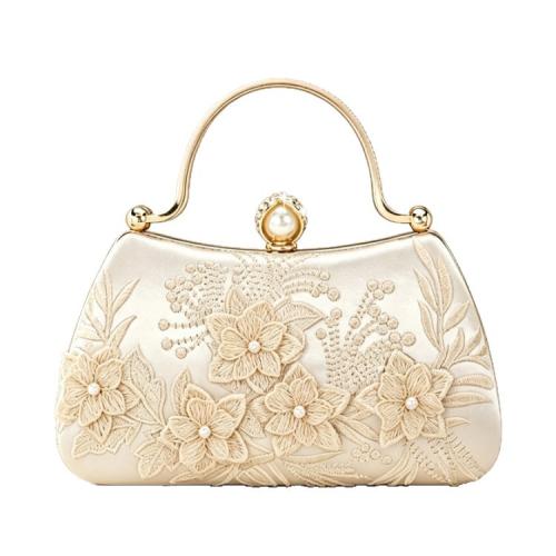 Cloth Clutch Bag with chain & durable & embroidered & with rhinestone floral champagne PC
