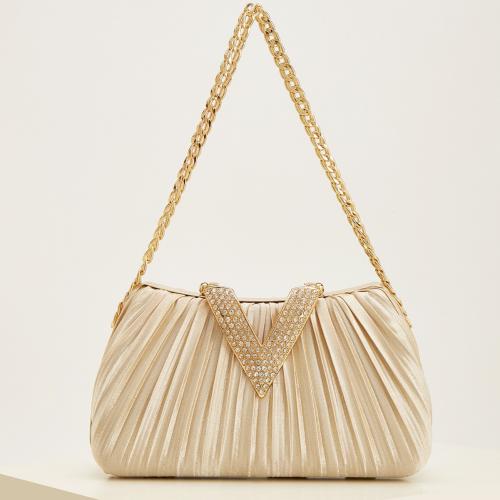 Satin Pleat Clutch Bag with chain & durable & with rhinestone PC