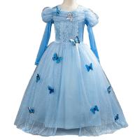 Pleuche & Gaze Costume de princesse d’enfants Imprimé motif papillon bleu ciel pièce