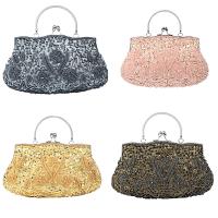 Polyester Handmade & Evening Party Clutch Bag attached with hanging strap Tiny Glass Beads & Zinc Alloy floral PC