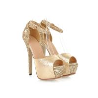 PU Leather heighten & buckle & Platform & Stiletto High-Heeled Shoes & anti-skidding Rubber & Sequin Pair