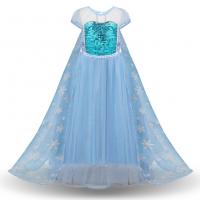 Gaze & Polyester & Coton Costume de princesse d’enfants Paillettes Patchwork Solide Bleu pièce