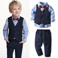 High quality Cotton Slim Boy Clothing Set vest & Pants & top Solid Navy Blue boys outfits kids clothes 4pcs sets gentleman wear boys clothing suits