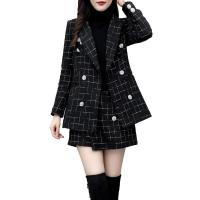 Polyester Ensemble occasionnel de femmes Pantalon & Manteau Plaid Noir pièce