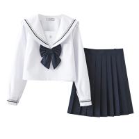 Polyester Sexy Schoolmeisje Kostuum Rok & Boven Solide Blauwe stuk