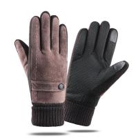 Pigskin Leather Riding Glove can touch screen & fleece plain dyed Solid : Pair