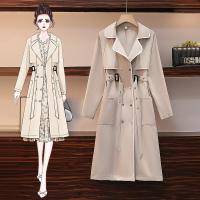 Polyester Plus Size Women Trench Coat mid-long style & slimming & loose patchwork Solid PC