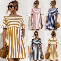 Polyester One-piece Dress large hem design & breathable striped PC