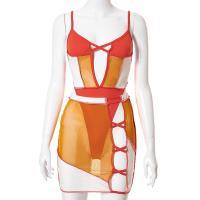 Polyester Ensemble occasionnel de femmes Spandex Patchwork Autres Orange Ensemble