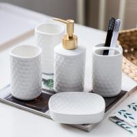 Ceramics thermostability Washing Set corrosion proof & anti-skidding Soap Case & Liquid Bottle & Tooth Mug & Toothbrush Holder Solid white Set