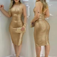 Polyester Slim Sexy Package Hip Dresses deep V Solid PC