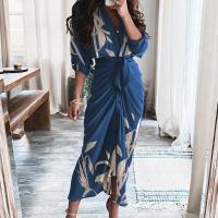 Cotton Waist-controlled Shirt Dress irregular printed PC