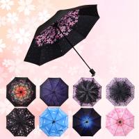 Vinyl & Pongee Waterproof Sun-Rain Umbrella 8 rid-frame & 3 folding Iron printed PC