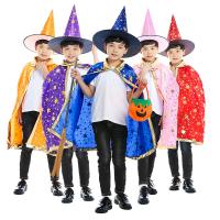 Satin Children Magician Costume two piece Cape & hat gold foil print star pattern : Set