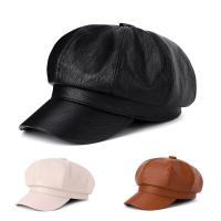 PU Leather Octagonal Cap for women plain dyed Solid : PC