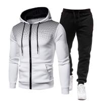 Chemical Fiber Men Casual Set & two piece & loose Long Trousers & Sweatshirt plain dyed Solid Set