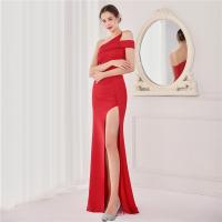 Polyester Long Evening Dress side slit Solid PC