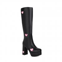 PU Leather chunky & Platform Boots heart pattern Pair