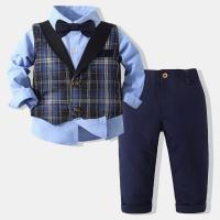 Coton Ensemble de vêtements de garçon Gilet & Pantalon & Retour au début Plaid Ensemble