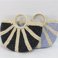 Straw Handbag contrast color & large capacity PC