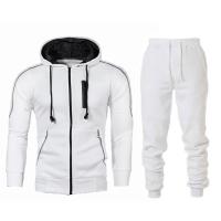 Polyester With Siamese Cap & Plus Size Men Casual Set & two piece Long Trousers & Sweatshirt plain dyed Solid Set