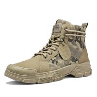 PU Leather & Canvas front drawstring Men Martin Boots & anti-skidding EVA printed camouflage :44 Pair