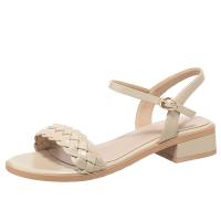 Mikrofaser PU Kunstleder Frauen Sandalen, Solide, Aprikose,  Paar