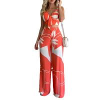 Polyester Wide Leg Trousers & High Waist Women Casual Set deep V & two piece Jumper Skirt & Long Trousers printed Set