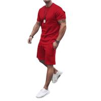 Chemical Fiber Plus Size Men Casual Set & two piece & loose short pants & top plain dyed Solid Set