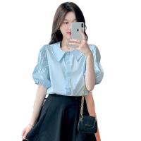 Polyester Slim Women Short Sleeve Shirt patchwork Solid PC