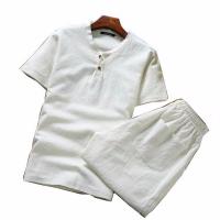 Linen Plus Size Men Casual Set & two piece short pants & top Solid Set