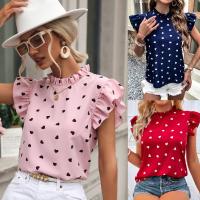 Polyester scallop & Slim Women Short Sleeve Shirt printed dot PC