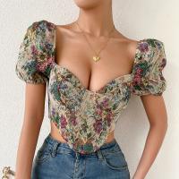 Polyester Vrouwen short sleeve blouses Afgedrukt Rillen stuk