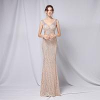 Sequin & Polyester Slim & Plus Size & Mermaid Long Evening Dress deep V embroidered PC