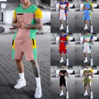 Polyester Men Casual Set & two piece short pants & top patchwork Set