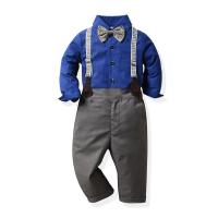 Cotton Slim Boy Clothing Set & two piece suspender pant & top patchwork Solid Set