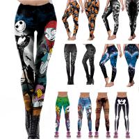 Polyester Slim Women Long Trousers flexible & skinny printed skull pattern PC