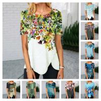 Polyester Women Short Sleeve T-Shirts irregular & slimming printed PC