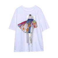 Cotton Women Short Sleeve T-Shirts & loose printed white PC