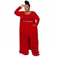 Milk Fiber Plus Size Women Casual Set & three piece Long Trousers & tank top & coat Solid Set