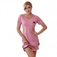 Rayon & Polyester Sleep Dress flexible & deep V & side slit Spandex printed heart pattern PC